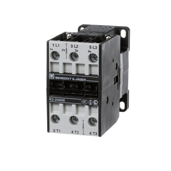 A black and white Groen 3-pole 24V contactor.