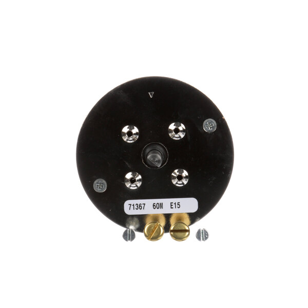 A black circular Blodgett timer disc with two holes.