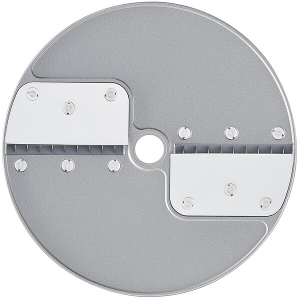 A white circular metal disc with two holes.