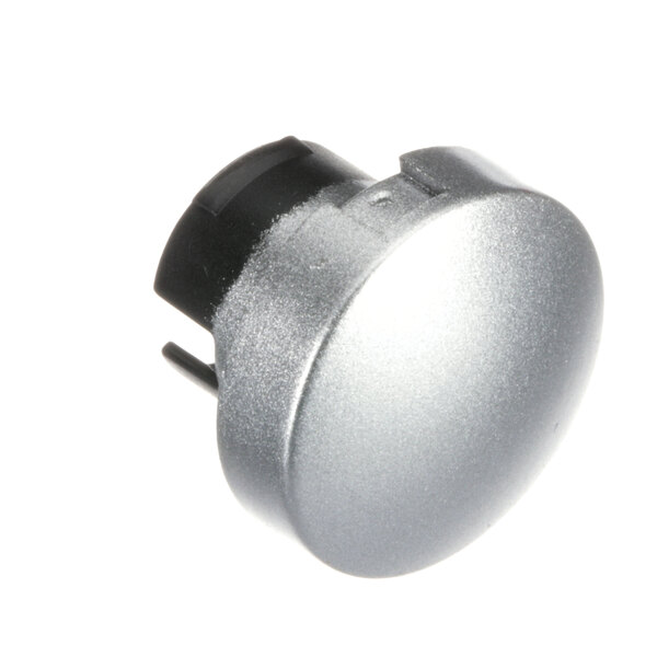 A silver round Franke button with black rubber cap.
