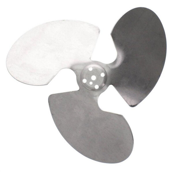A metal Beverage-Air condenser fan blade with holes.