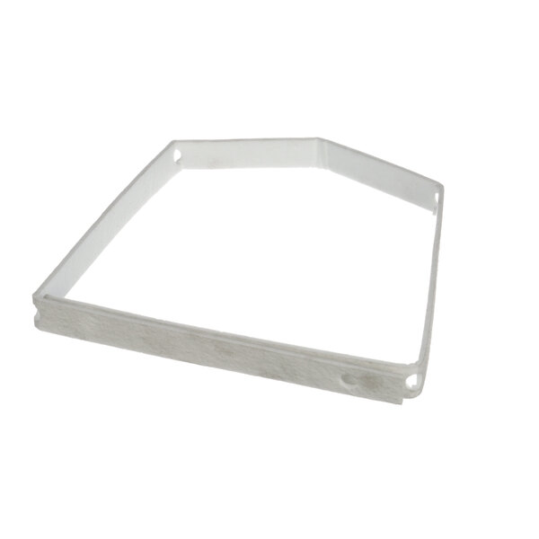 A white plastic gasket in a white plastic frame with holes.