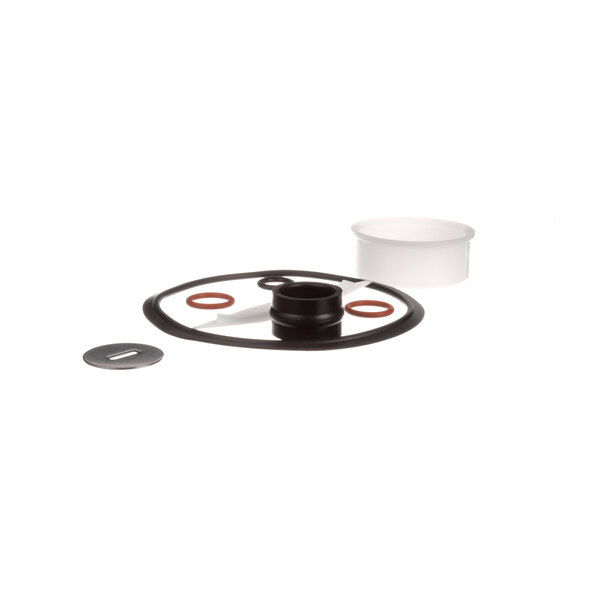 A black and white repair kit with a rubber and plastic seal.