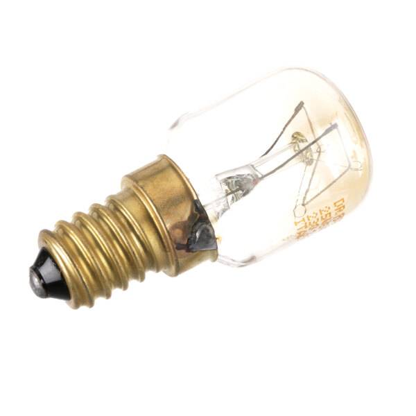 A close-up of a Vollrath XCOA1041 light bulb with a small metal base.