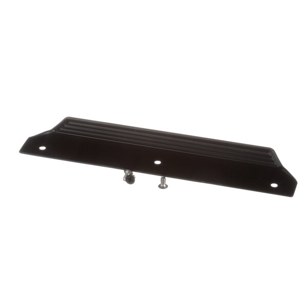 A black rectangular plastic handle with screws.