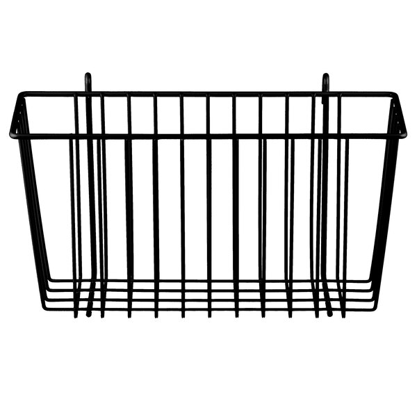 A black wire basket for Metro shelving.