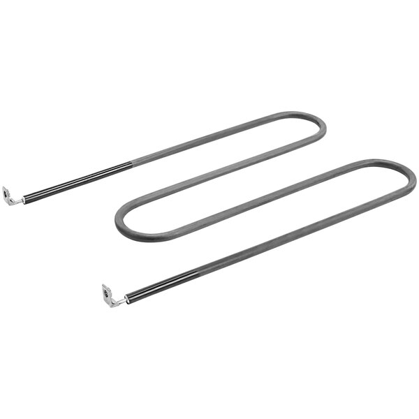Two black metal rods with handles, a heating element for a commercial toaster.