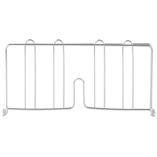 A Metro stainless steel wire shelf divider with multiple bars.