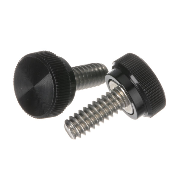 Two black Prince Castle screws with nuts.