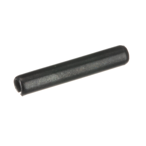 A black metal roll pin on a white background.