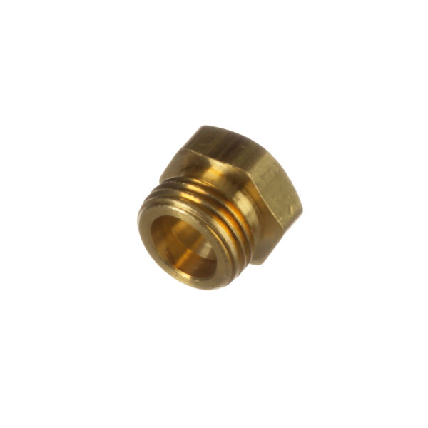 A close-up of a brass threaded male fitting for a Cleveland Dms orifice.