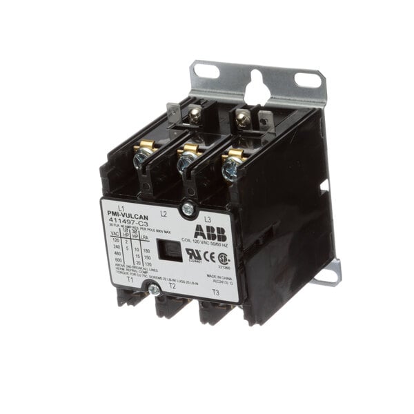 A black and white Vulcan 3 pole contactor.