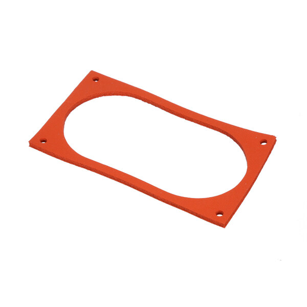 An orange rectangular gasket with holes.