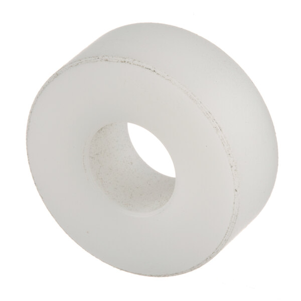 A white round rubber washer with a hole in it.