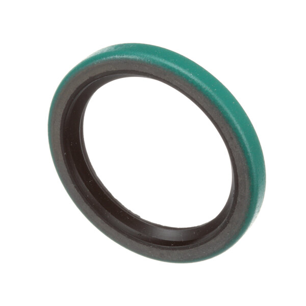 A close-up of a green and black rubber ring.