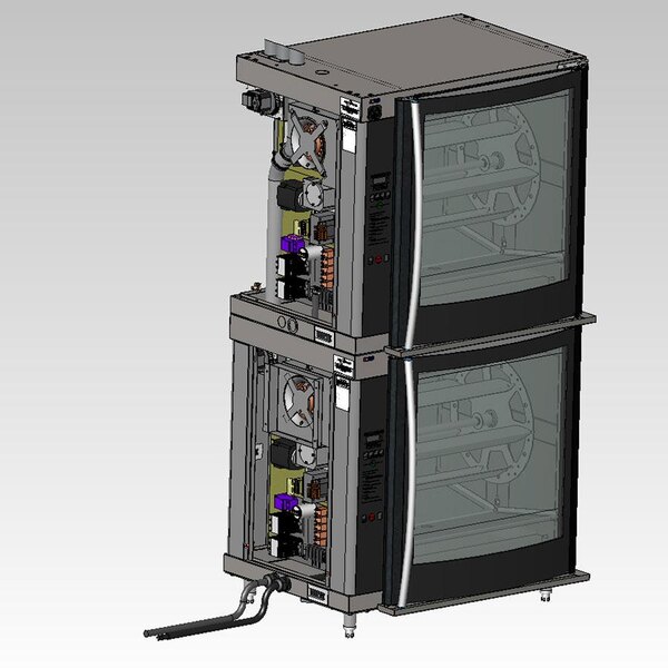 An Alto-Shaam stacking kit for two right-hand electric rotisserie ovens.