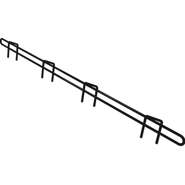 A black metal Metro Super Erecta ledge with four hooks.