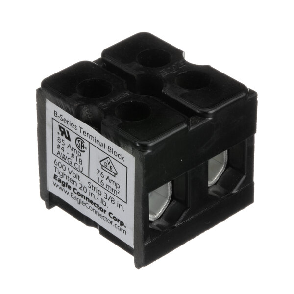 A black square Groen electrical block with two terminals.