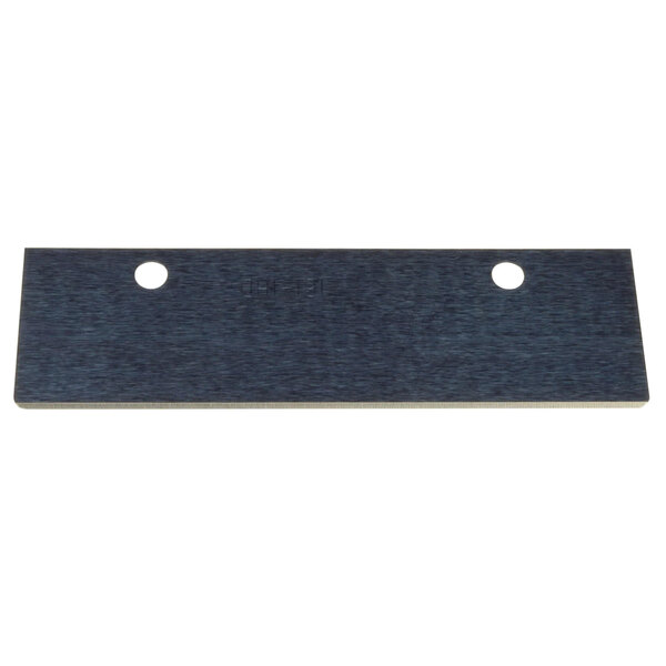 A black rectangular Prince Castle grill scraper blade with holes.