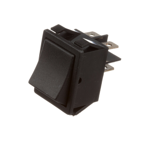 A black rocker switch with a black plastic cover.