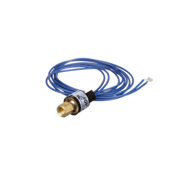 A blue wire with a white connector and a brass connector on a Master-Bilt Mini Low Pressure Control.