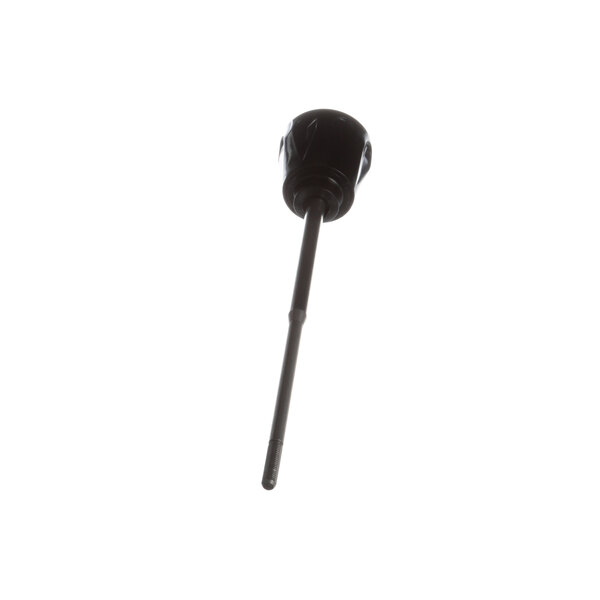 A black screw with a metal knob.