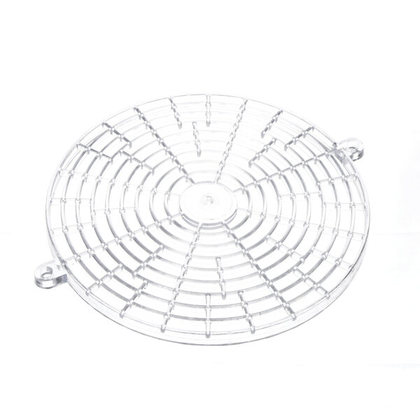 A circular plastic Randell fan guard with holes.