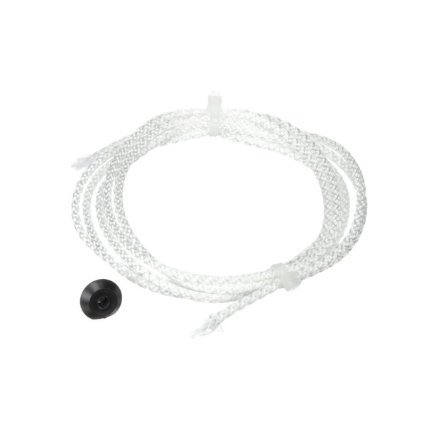A white rope with a black plastic end.