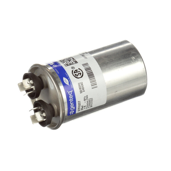 A Middleby Marshall Run Capacitor with a silver metal casing and white label.