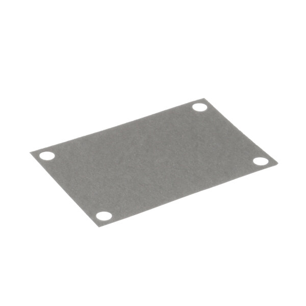 A rectangular grey metal plate with holes.