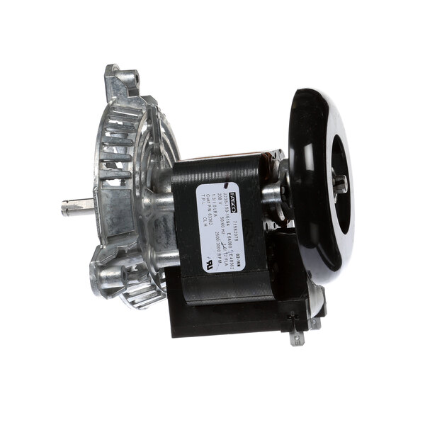 A small black electric motor with a silver fan.