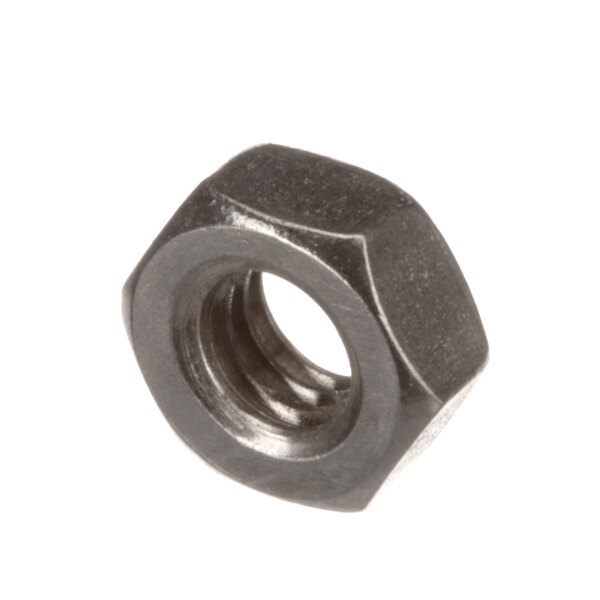 A close-up of a Hoshizaki hex nut with a black finish.