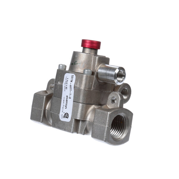 A silver Blodgett 3930 safety valve with a red top.