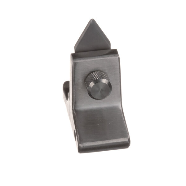 A black metal Edlund knife holder clip with a small hole in it.