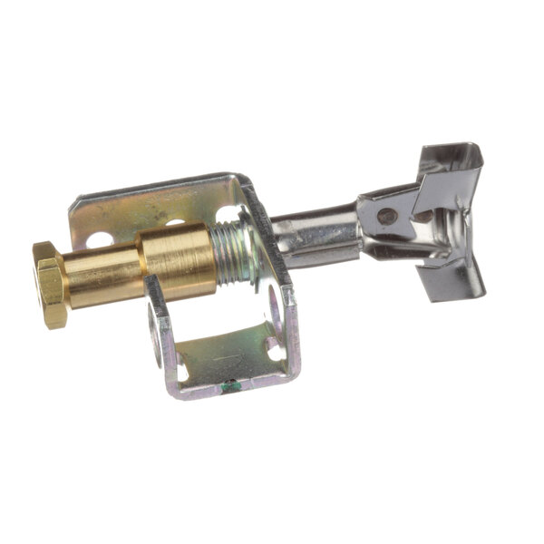 A US Range pilot burner assembly with a gold and metal screw and nut.