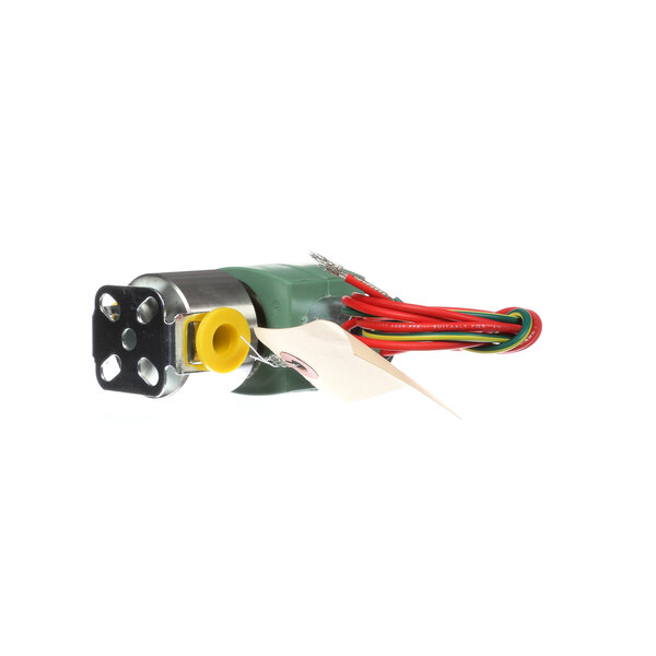 A small green and yellow electrical connector attached to a Henny Penny air solenoid valve.
