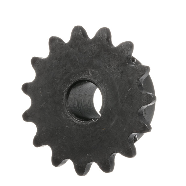 A black Lincoln roller chain sprocket with a hole in the middle.