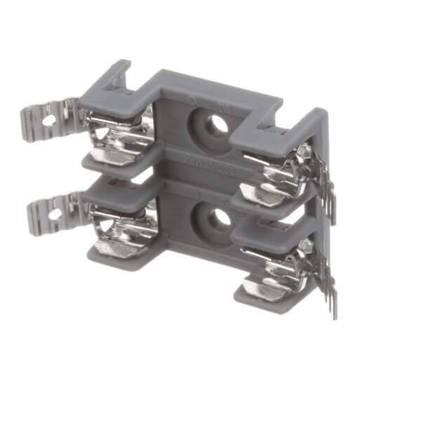 A grey plastic Accutemp fuse holder with metal connectors and screws.