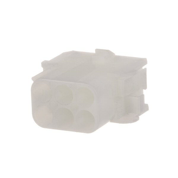 A white plastic Frymaster 6 pin connector with holes.
