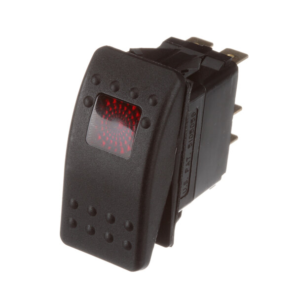 A close-up of a black Cleveland On/Off switch with a red light.