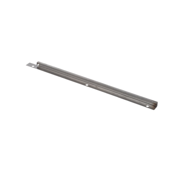 A stainless steel metal bar with holes and a handle.