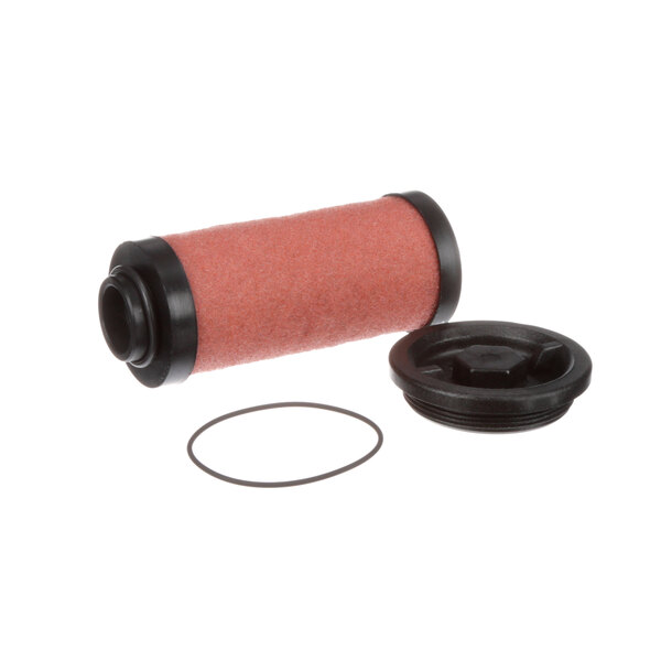A red and black Vollrath XVMA1822 oil filter with a rubber seal.