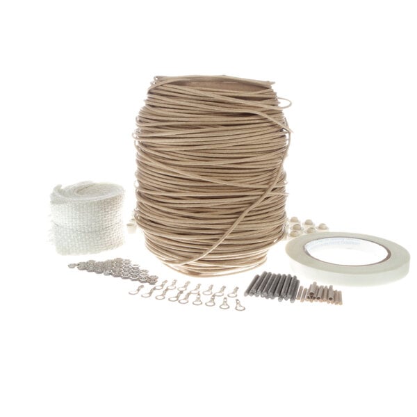 A wire rope with a spool of thread on a white background.