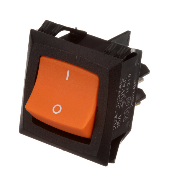 A Duke On/Off switch with an orange toggle switch and black button.
