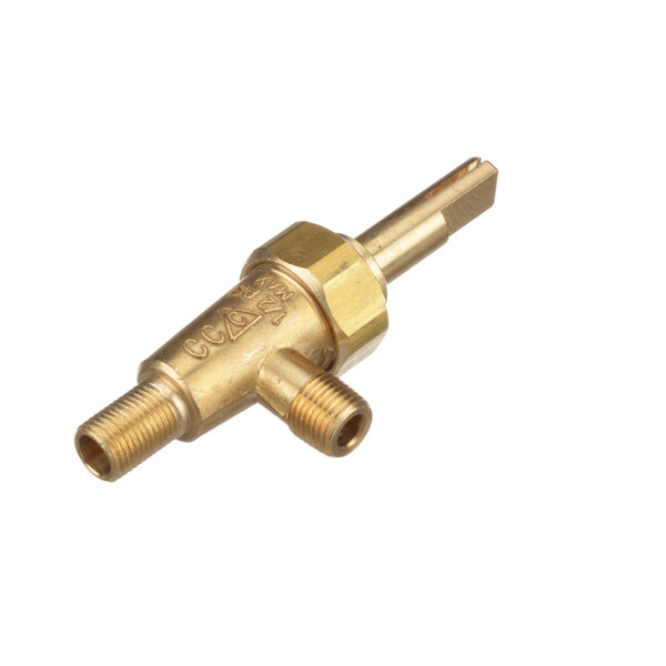 A close-up of a brass Imperial gas valve with a nut.