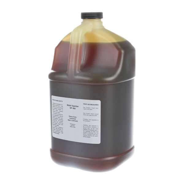 A gallon of Hobart motor oil with a white label.