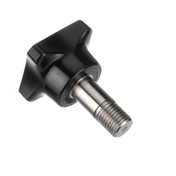A black Hobart screw with a silver metal nut.