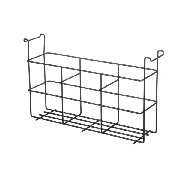 A Glastender wire bottle rack with four compartments.