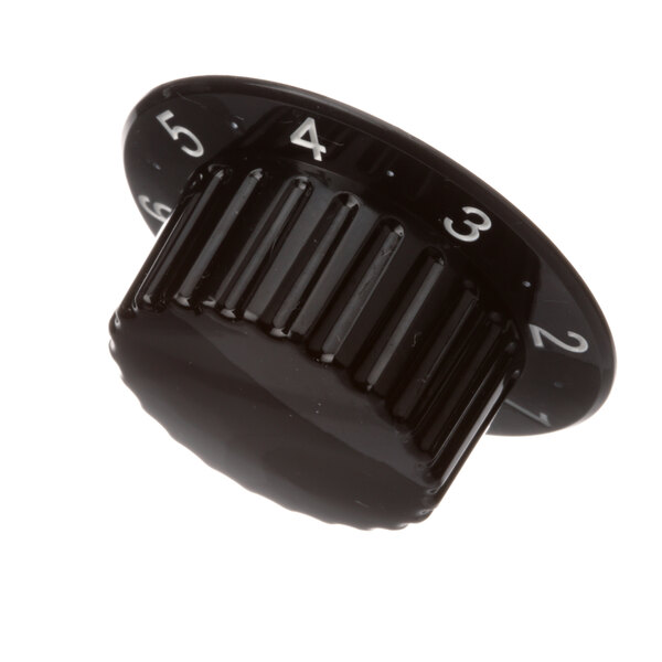 A black Randell thermostat knob with white numbers.