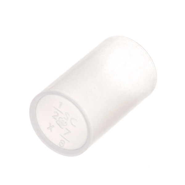 A white plastic cylinder with a white cap on one end.
